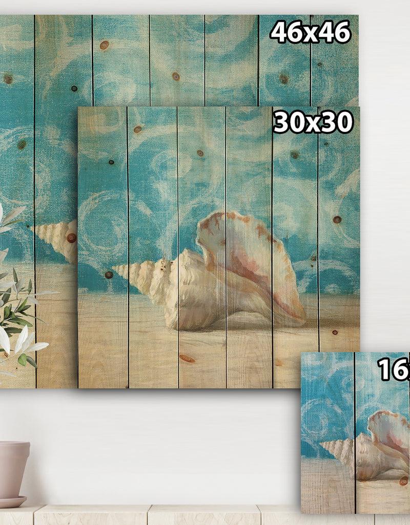 DesignQ Composition From The Sea I - Nautical & Coastal Print On Natural Pine Wood