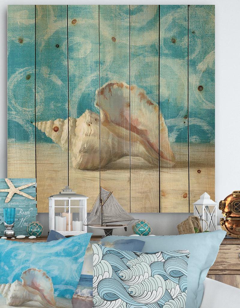DesignQ Composition from the Sea I - Nautical & Coastal Print on Natural Pine Wood