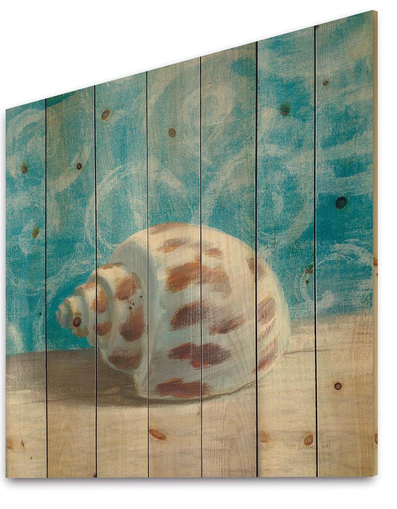 DesignQ Composition From The Sea III - Nautical & Coastal Print On Natural Pine Wood