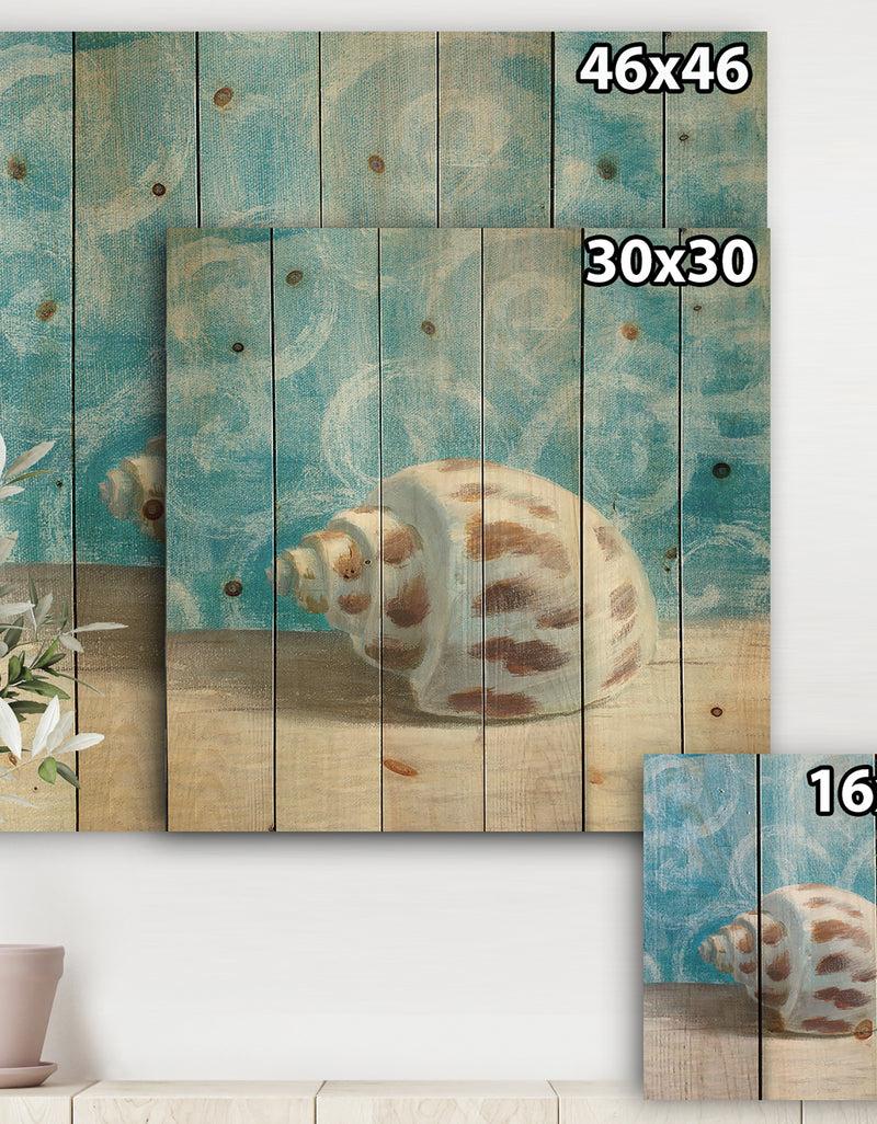DesignQ Composition From The Sea III - Nautical & Coastal Print On Natural Pine Wood
