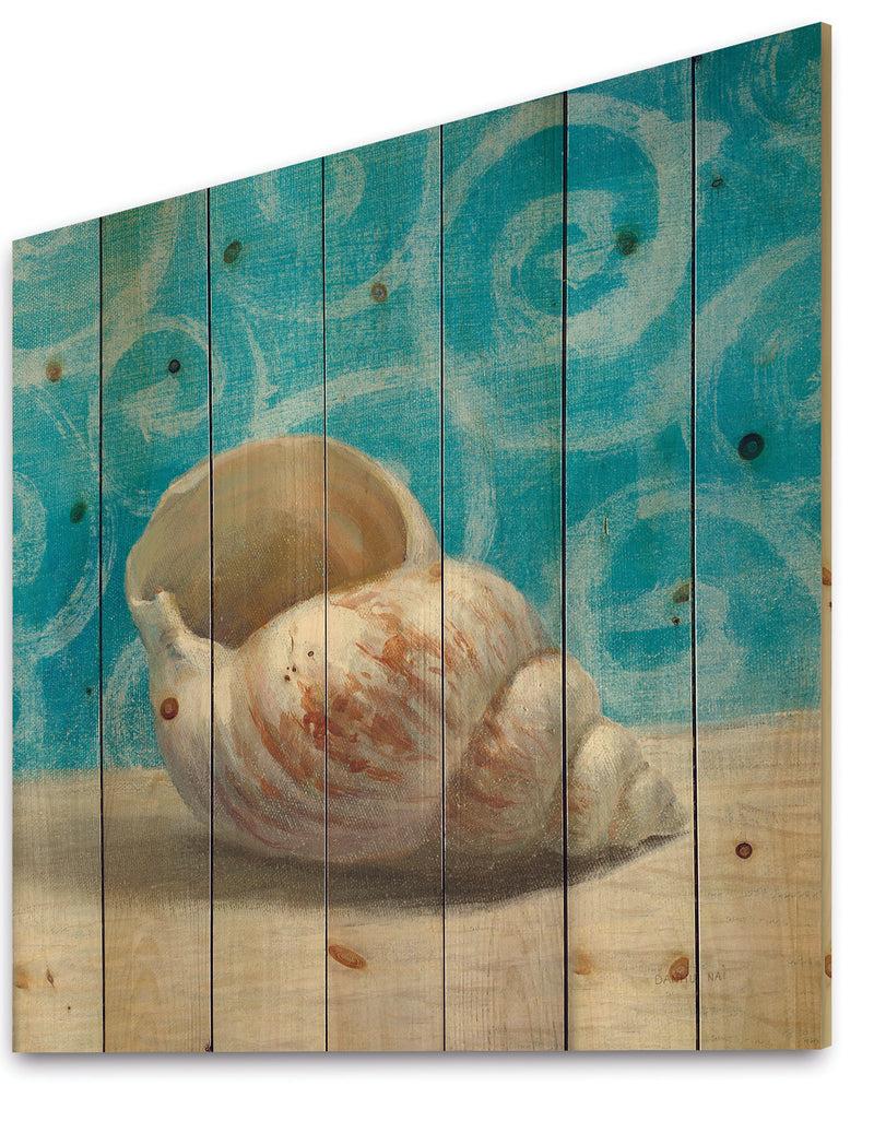 DesignQ Composition From The Sea IV - Nautical & Coastal Print On Natural Pine Wood