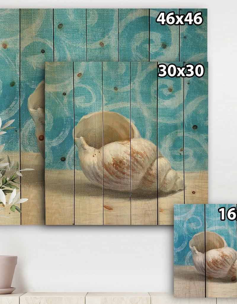 DesignQ Composition From The Sea IV - Nautical & Coastal Print On Natural Pine Wood