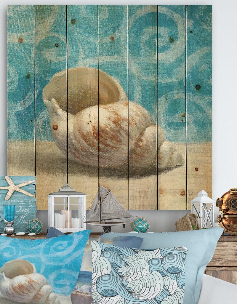 DesignQ Composition from the Sea IV - Nautical & Coastal Print on Natural Pine Wood