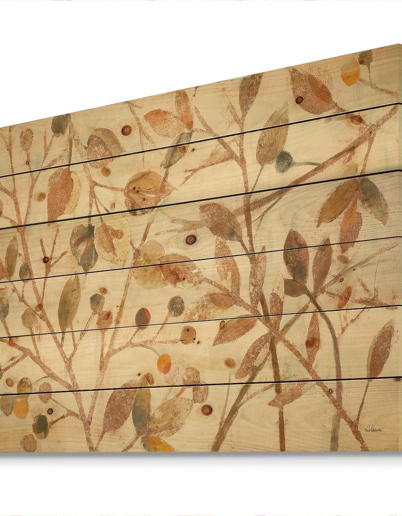 DesignQ Copper Branches Composition - Lake House Print On Natural Pine Wood