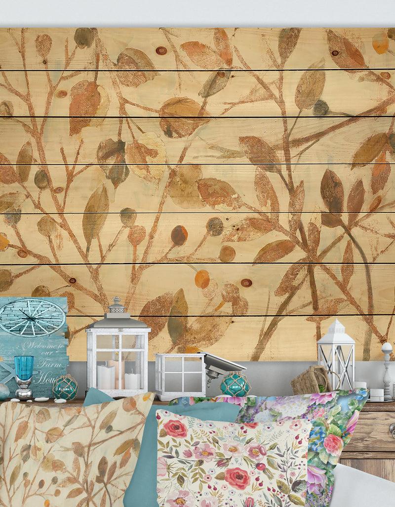 DesignQ Copper Branches Composition - Lake House Print on Natural Pine Wood