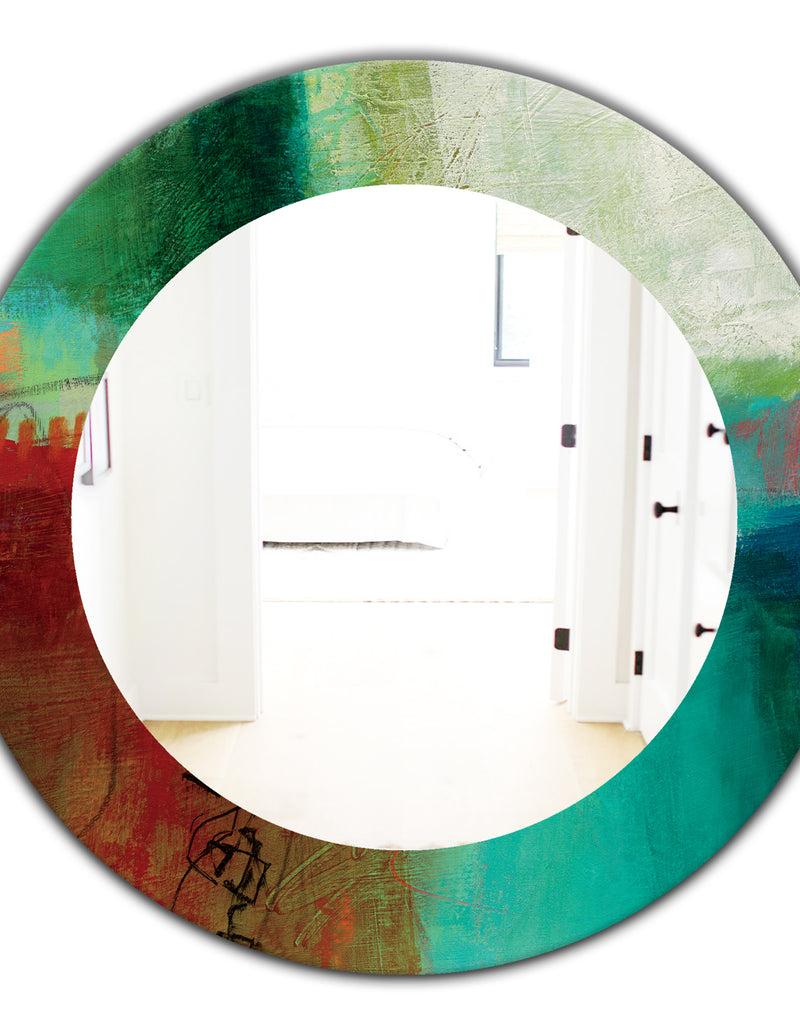 DesignQ Copper Grove Beilstein Abstract Round Blue And Red Framed Mirror