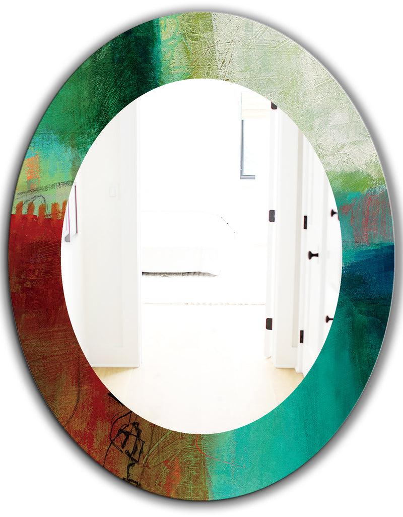 DesignQ Copper Grove Beilstein Abstract Round Blue And Red Framed Mirror