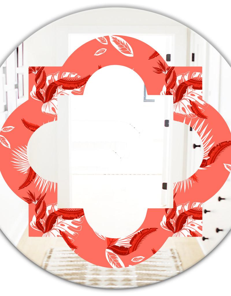 DesignQ Coral Flowers Of Bird Of Paradise - Modern Round Or Oval Wall Mirror - Quatrefoil