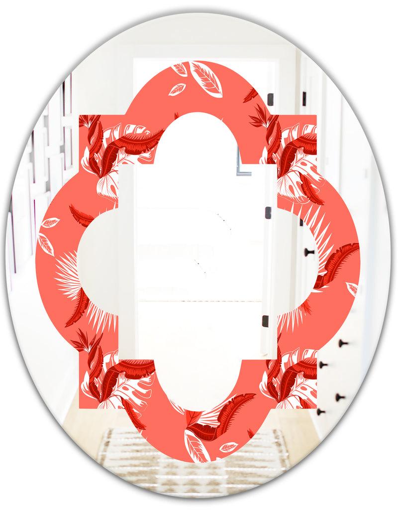 DesignQ Coral Flowers Of Bird Of Paradise - Modern Round Or Oval Wall Mirror - Quatrefoil