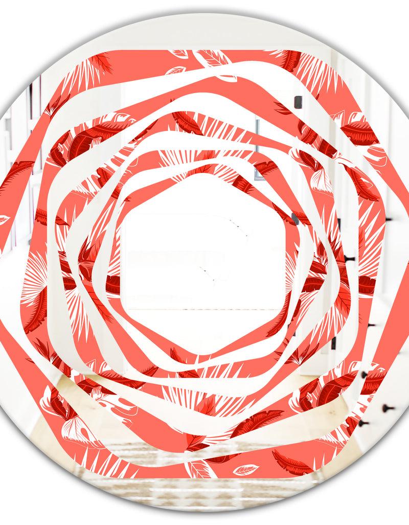 DesignQ Coral Flowers Of Bird Of Paradise - Modern Round Or Oval Wall Mirror - Whirl
