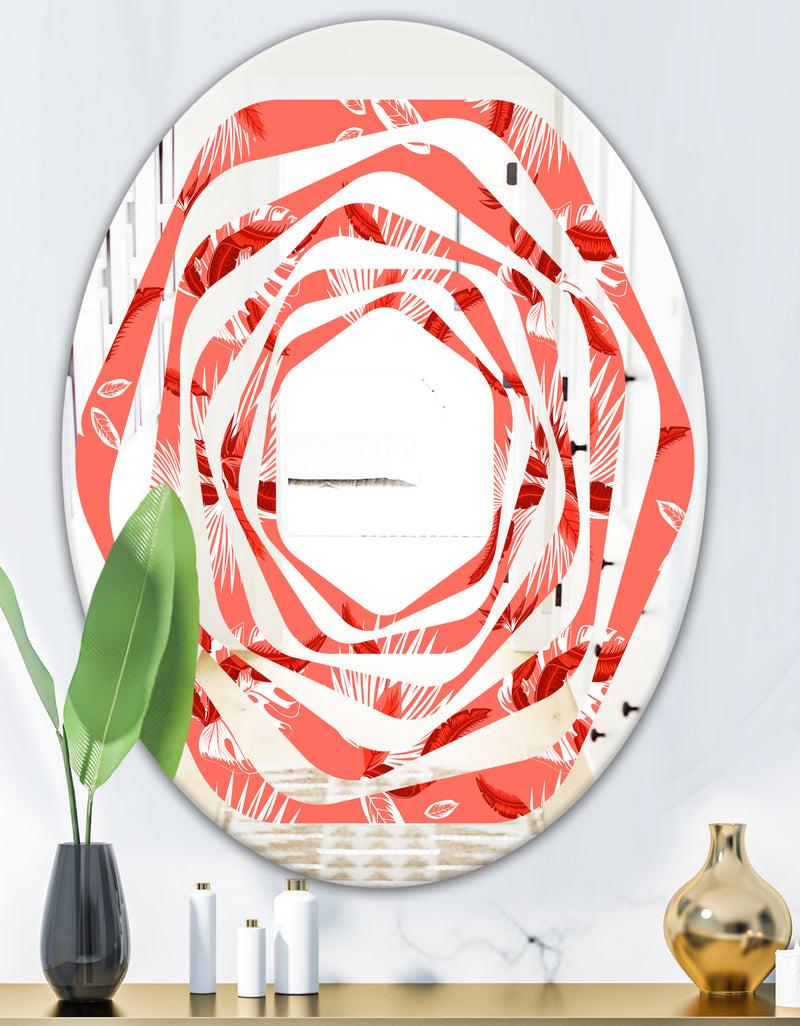 DesignQ Coral Flowers Of Bird Of Paradise - Modern Round Or Oval Wall Mirror - Whirl