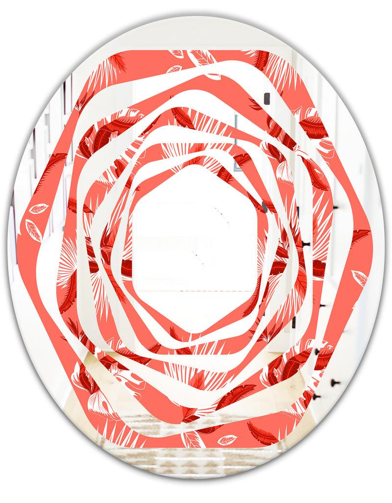 DesignQ Coral Flowers Of Bird Of Paradise - Modern Round Or Oval Wall Mirror - Whirl
