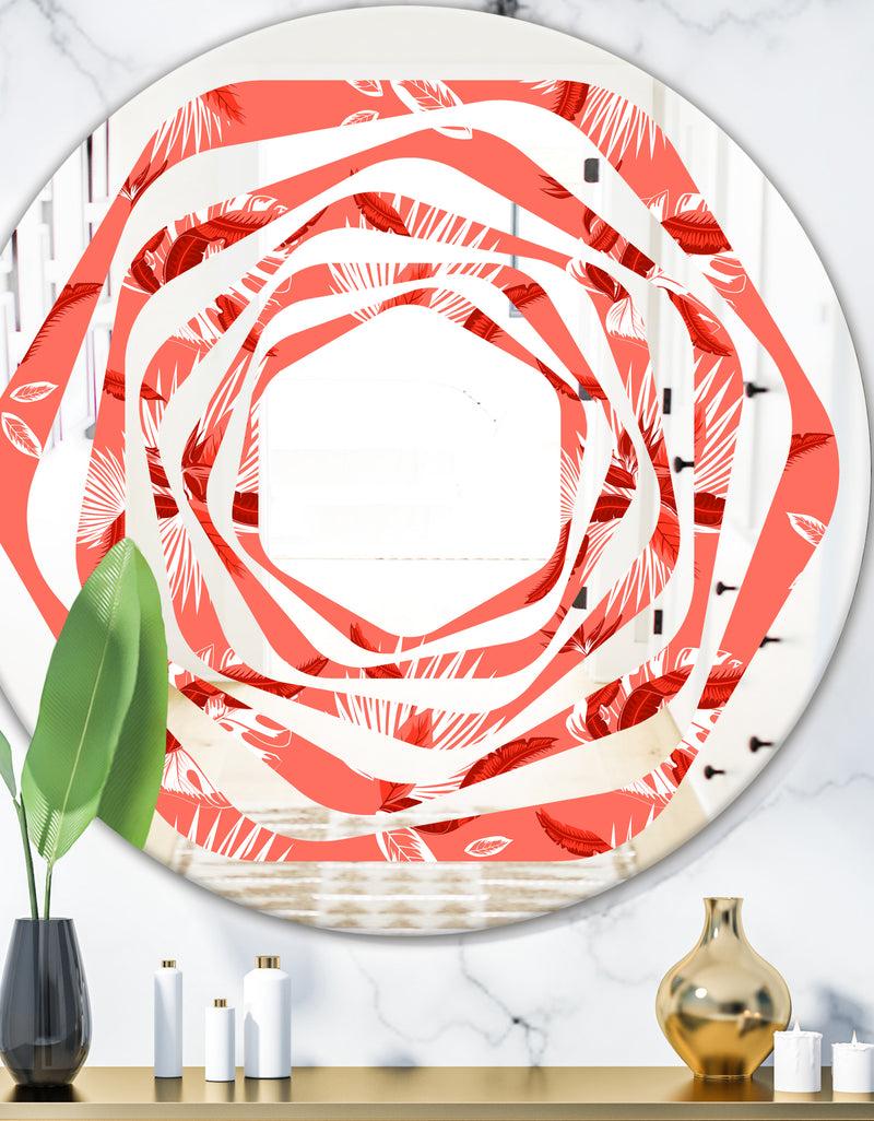 DesignQ Coral Flowers Of Bird Of Paradise - Modern Round or Oval Wall Mirror - Whirl