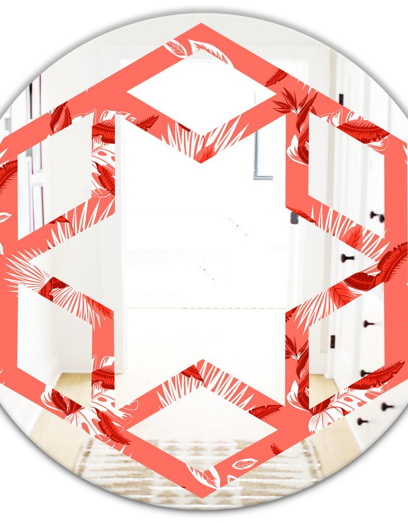 DesignQ Coral Flowers Of Bird Of Paradise - Modern Round Or Oval Wall Mirror - Hexagon Star