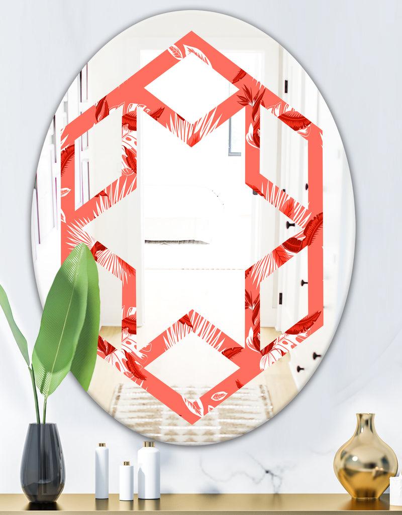 DesignQ Coral Flowers Of Bird Of Paradise - Modern Round Or Oval Wall Mirror - Hexagon Star