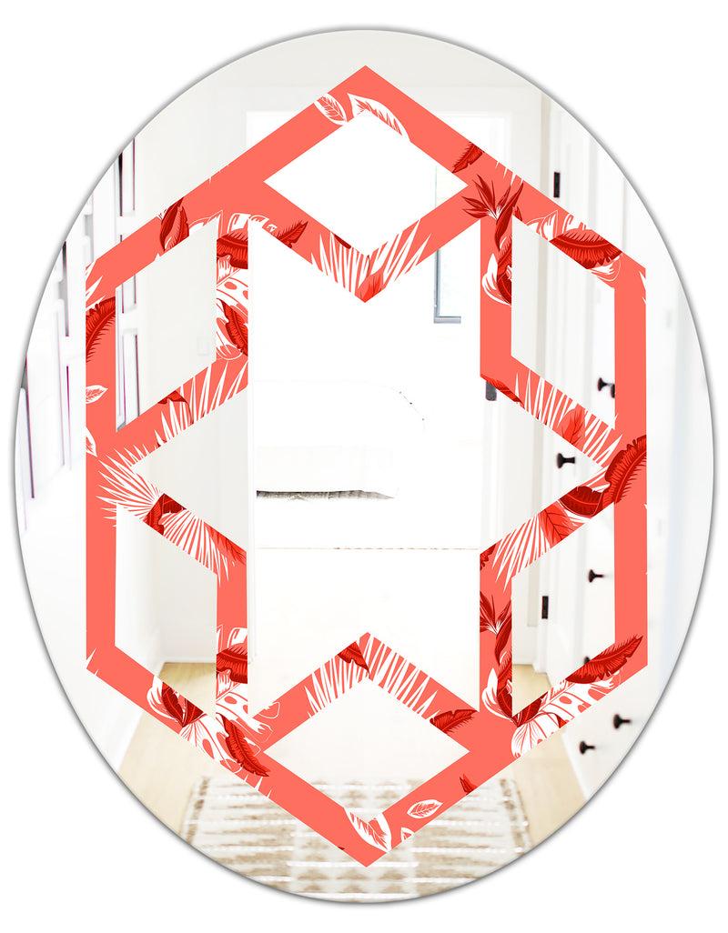 DesignQ Coral Flowers Of Bird Of Paradise - Modern Round Or Oval Wall Mirror - Hexagon Star