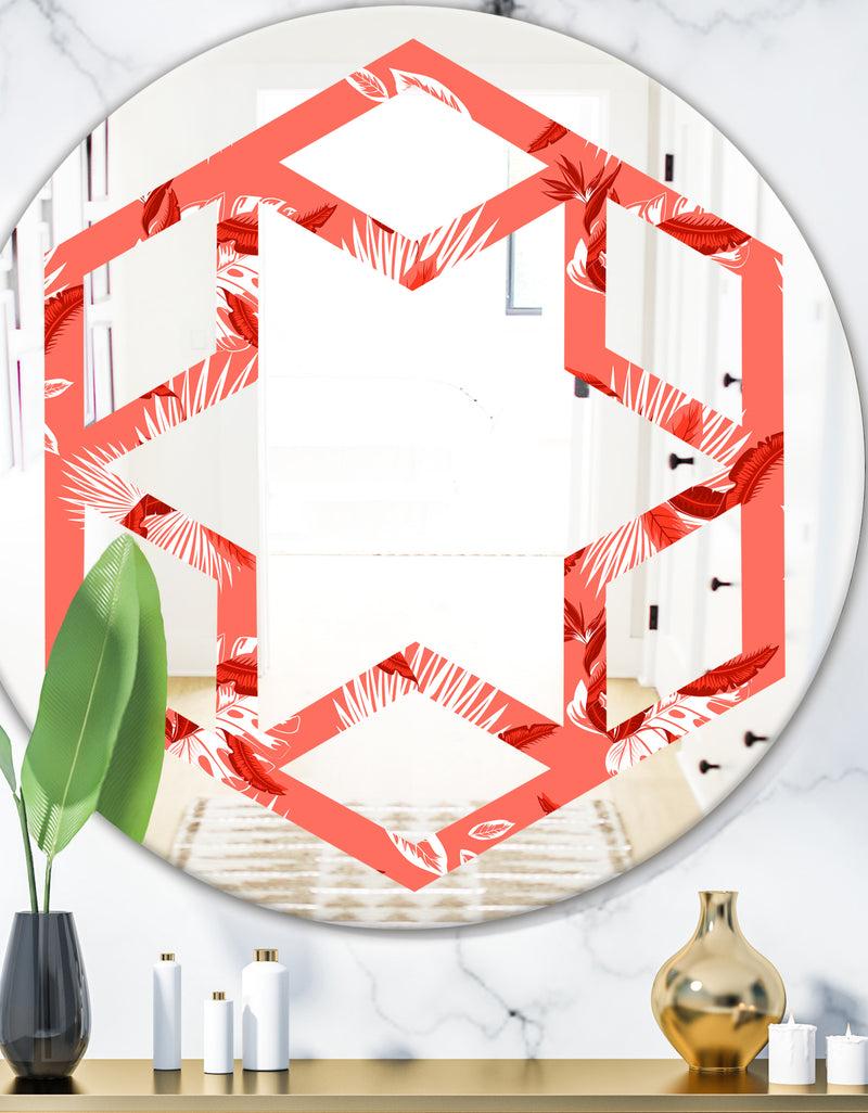 DesignQ Coral Flowers Of Bird Of Paradise - Modern Round or Oval Wall Mirror - Hexagon Star