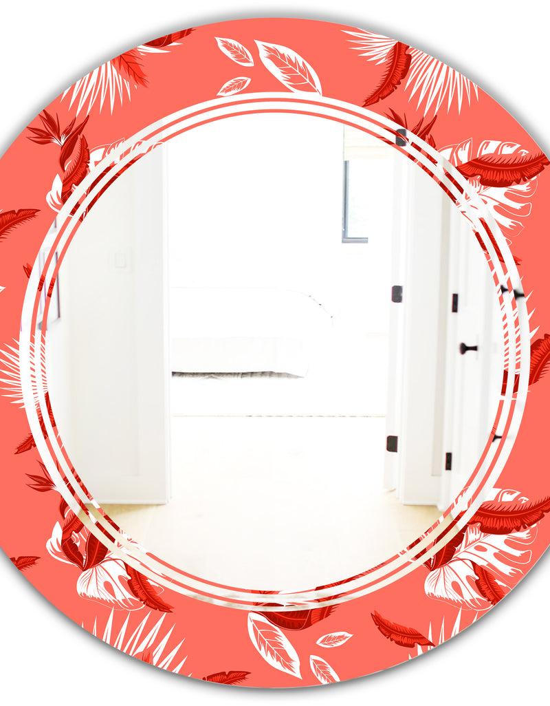 DesignQ Coral Flowers Of Bird Of Paradise - Modern Round Or Oval Wall Mirror - Triple C