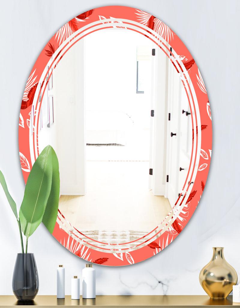 DesignQ Coral Flowers Of Bird Of Paradise - Modern Round Or Oval Wall Mirror - Triple C