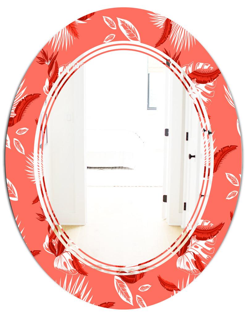 DesignQ Coral Flowers Of Bird Of Paradise - Modern Round Or Oval Wall Mirror - Triple C