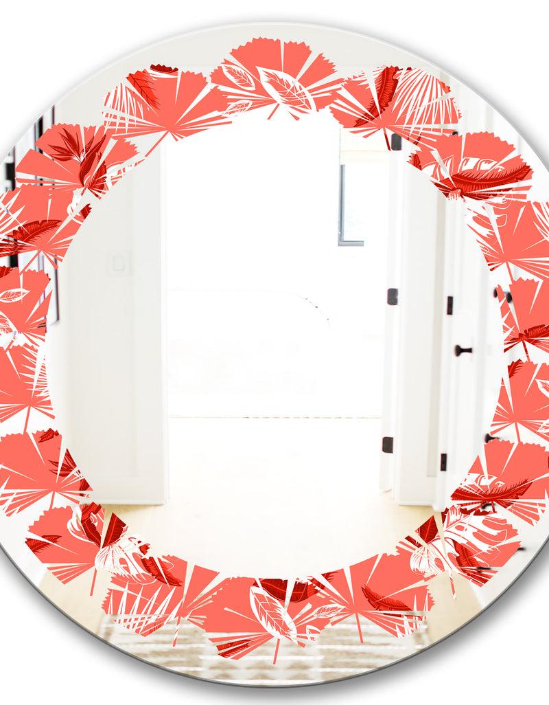 DesignQ Coral Flowers Of Bird Of Paradise - Modern Round Or Oval Wall Mirror - Leaves