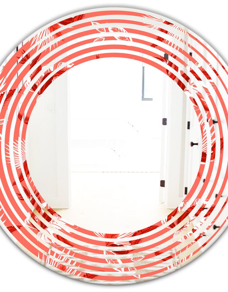 DesignQ Coral Flowers Of Bird Of Paradise - Modern Round Or Oval Wall Mirror - Wave