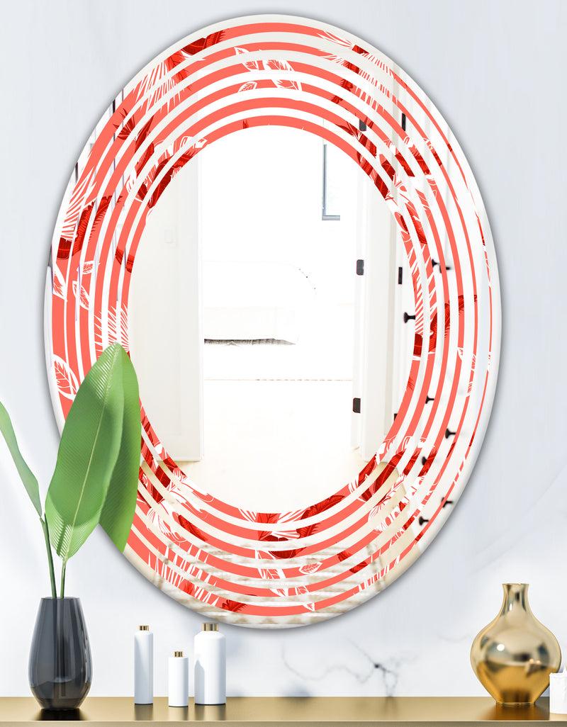 DesignQ Coral Flowers Of Bird Of Paradise - Modern Round Or Oval Wall Mirror - Wave