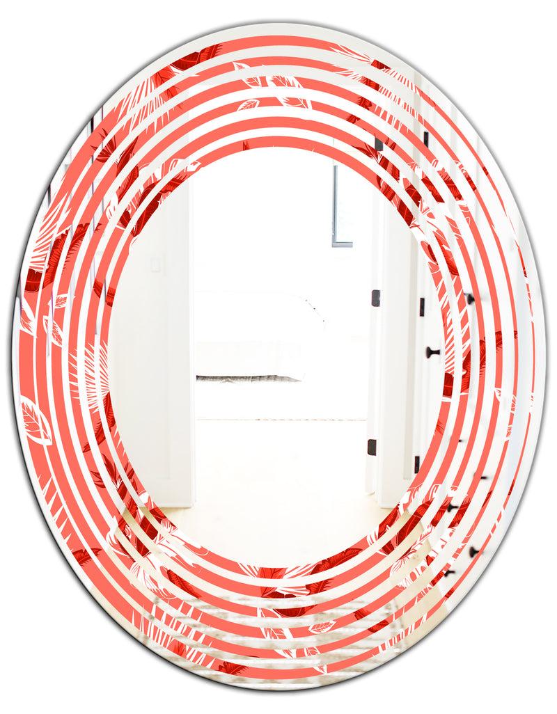 DesignQ Coral Flowers Of Bird Of Paradise - Modern Round Or Oval Wall Mirror - Wave