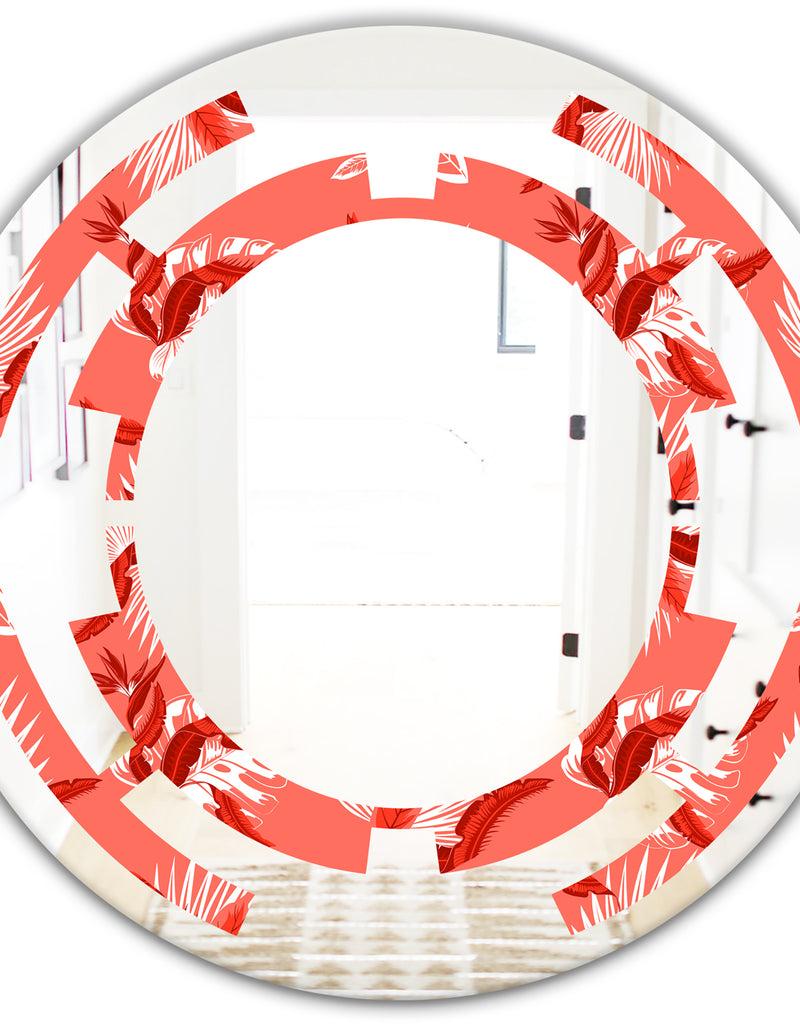 DesignQ Coral Flowers Of Bird Of Paradise - Modern Round Or Oval Wall Mirror - Space