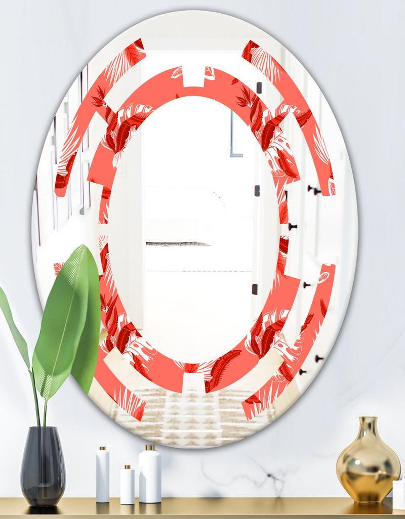 DesignQ Coral Flowers Of Bird Of Paradise - Modern Round Or Oval Wall Mirror - Space