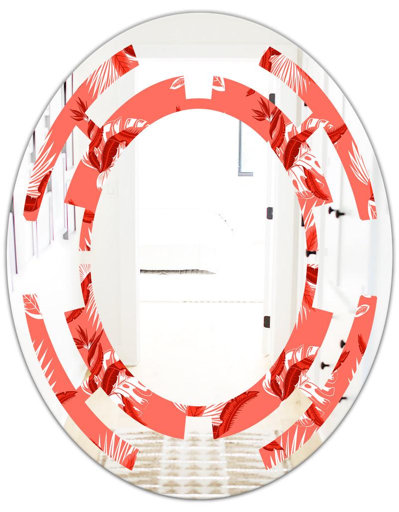 DesignQ Coral Flowers Of Bird Of Paradise - Modern Round Or Oval Wall Mirror - Space