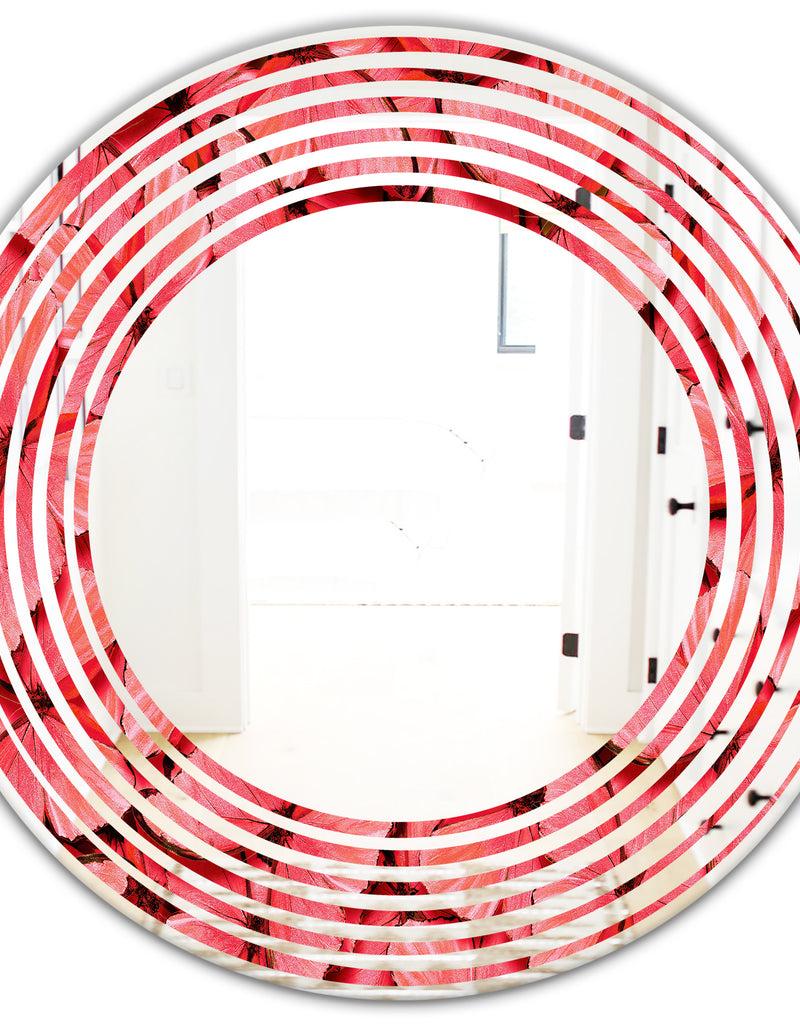 DesignQ Coral Pink Butterflies - Modern Round Or Oval Wall Mirror - Wave