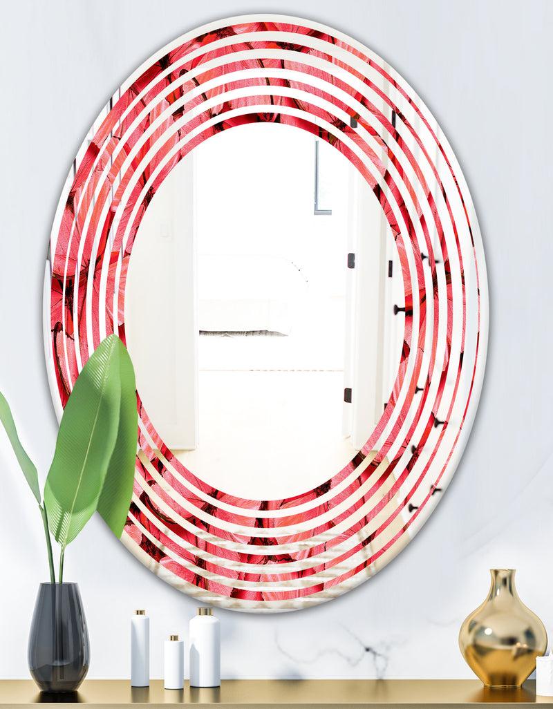 DesignQ Coral Pink Butterflies - Modern Round Or Oval Wall Mirror - Wave