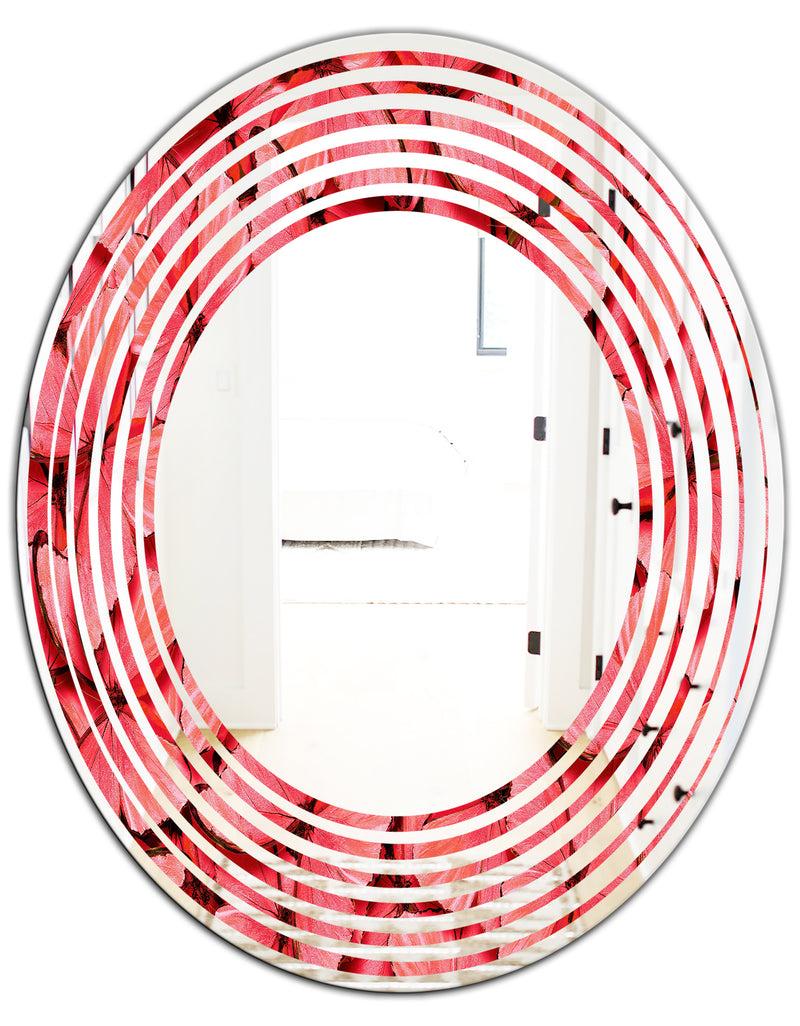 DesignQ Coral Pink Butterflies - Modern Round Or Oval Wall Mirror - Wave
