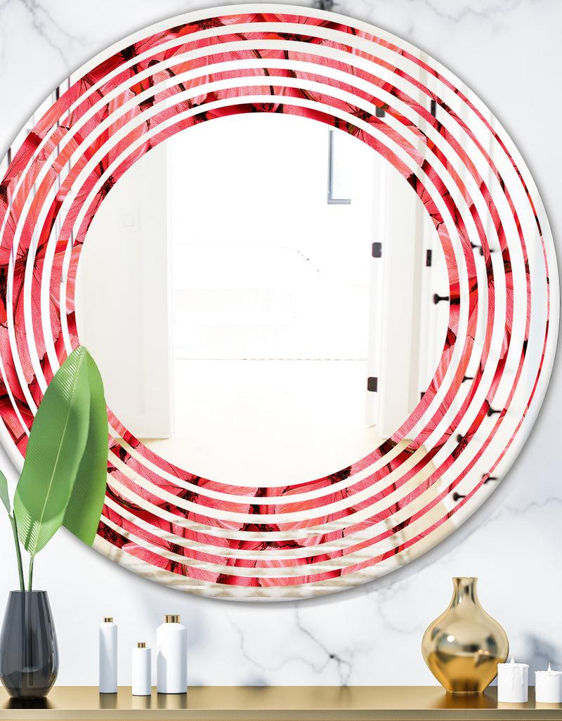 DesignQ Coral Pink Butterflies - Modern Round or Oval Wall Mirror - Wave