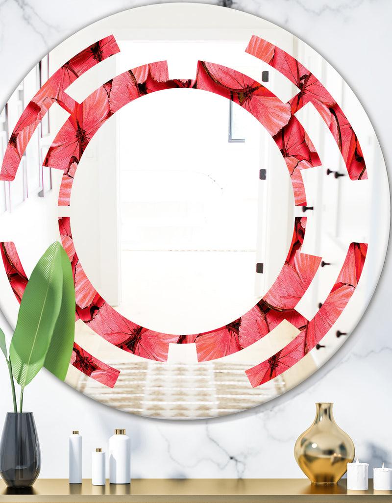DesignQ Coral Pink Butterflies - Modern Round or Oval Wall Mirror - Space