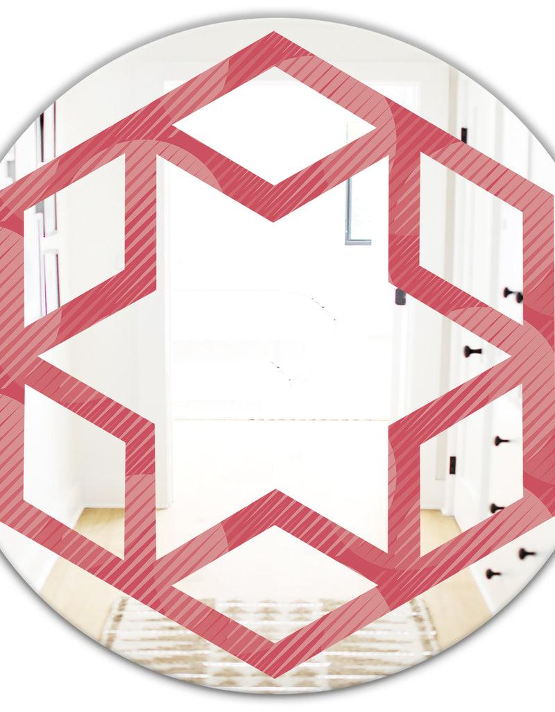 DesignQ Coral Round Geometrical - Modern Round Or Oval Wall Mirror - Hexagon Star