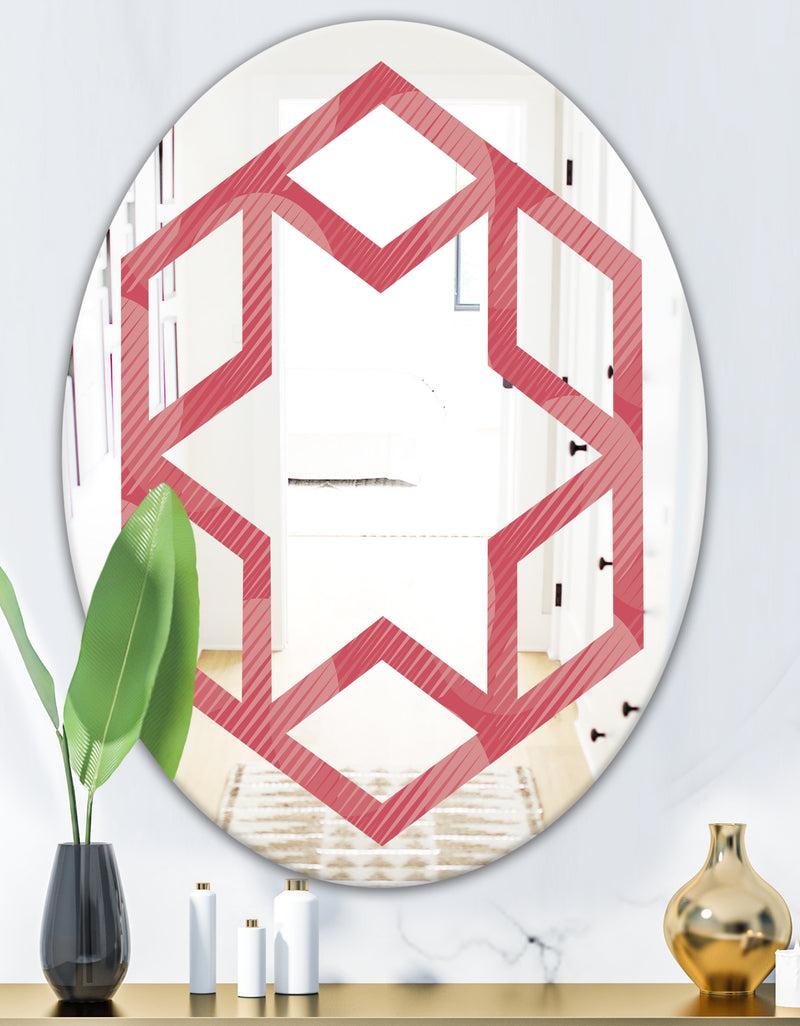 DesignQ Coral Round Geometrical - Modern Round Or Oval Wall Mirror - Hexagon Star