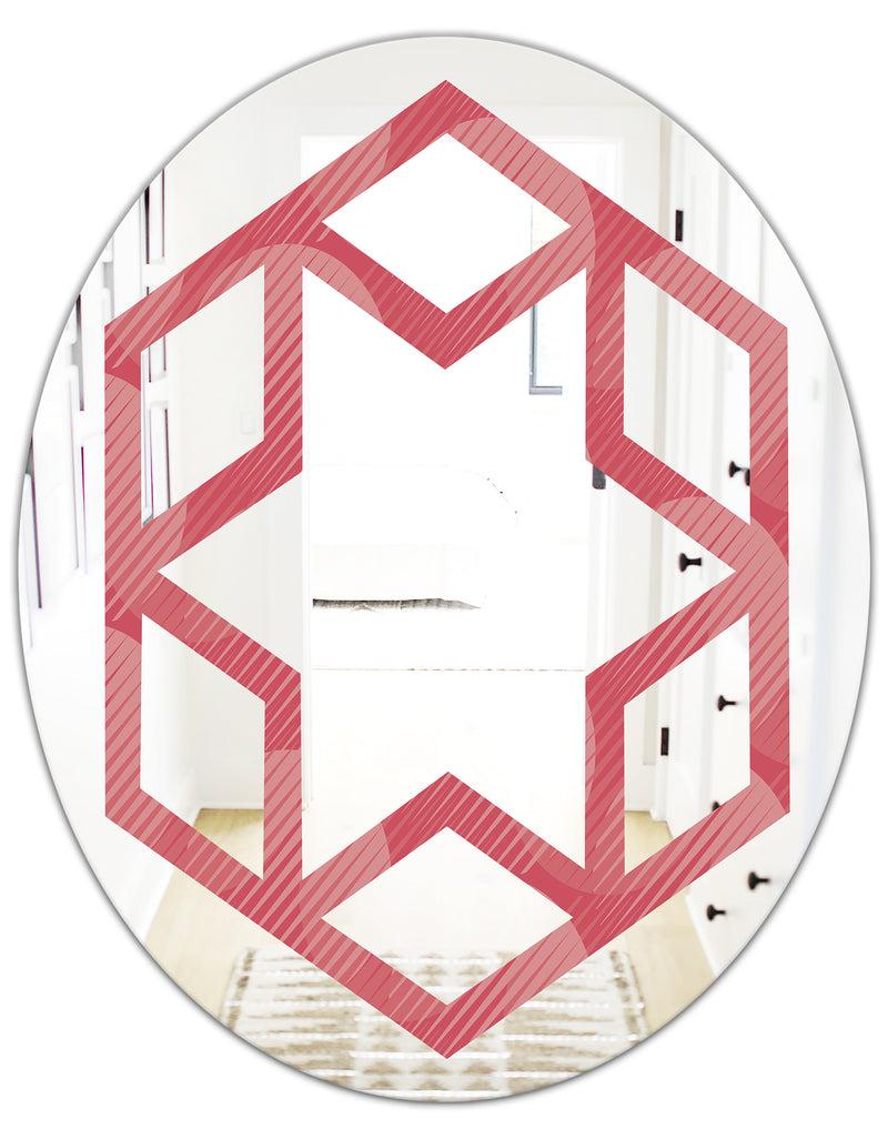DesignQ Coral Round Geometrical - Modern Round Or Oval Wall Mirror - Hexagon Star