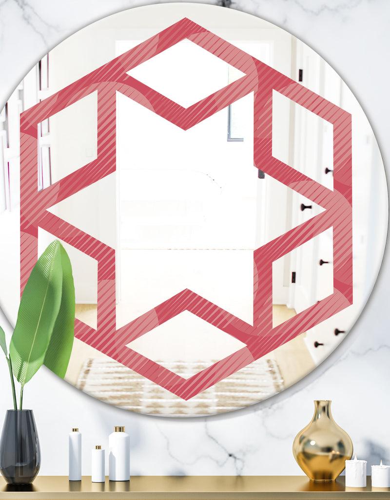 DesignQ Coral Round Geometrical - Modern Round or Oval Wall Mirror - Hexagon Star