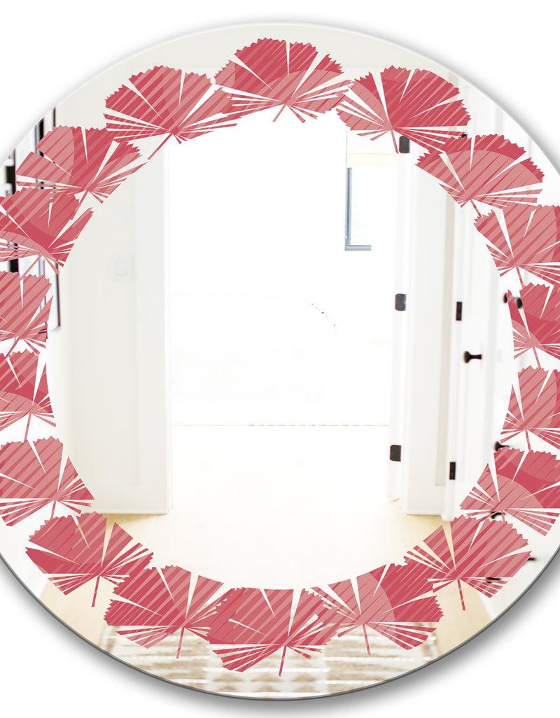 DesignQ Coral Round Geometrical - Modern Round Or Oval Wall Mirror - Leaves