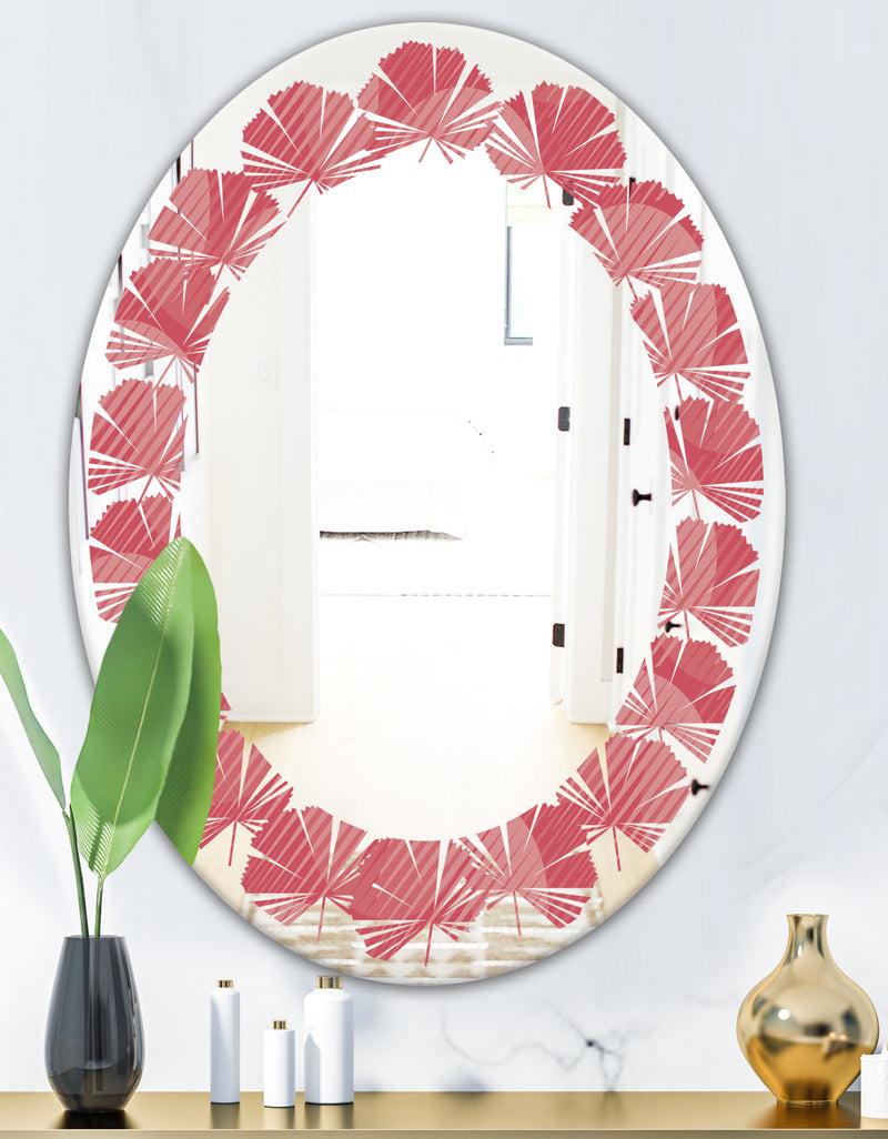 DesignQ Coral Round Geometrical - Modern Round Or Oval Wall Mirror - Leaves