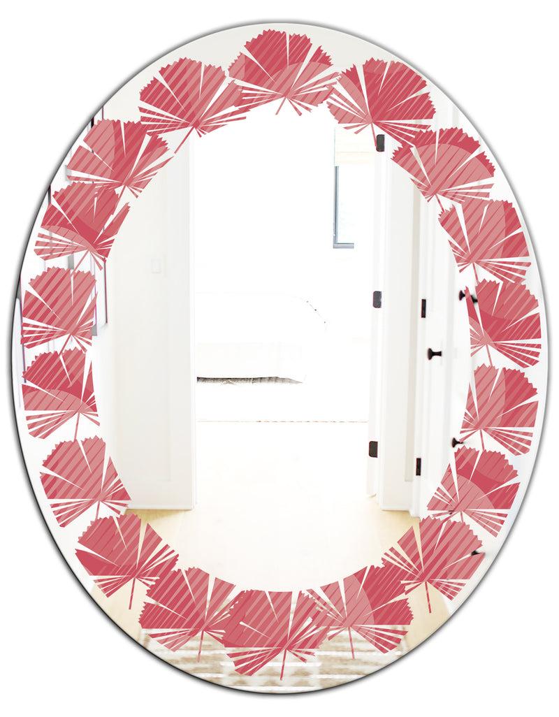 DesignQ Coral Round Geometrical - Modern Round Or Oval Wall Mirror - Leaves