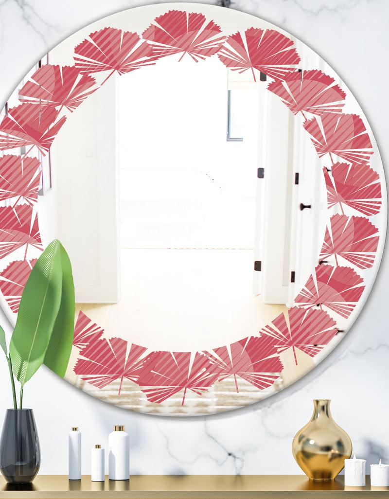 DesignQ Coral Round Geometrical - Modern Round or Oval Wall Mirror - Leaves