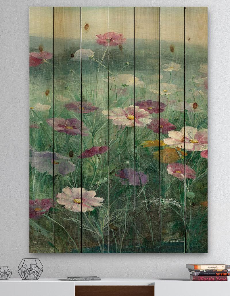 DesignQ Cosmos at Dawn II - Farmhouse Print on Natural Pine Wood