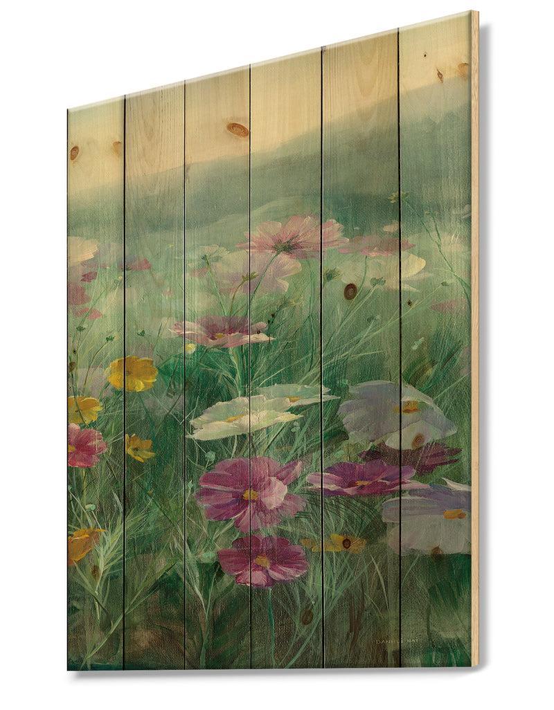 DesignQ Cosmos At Dawn III - Farmhouse Print On Natural Pine Wood