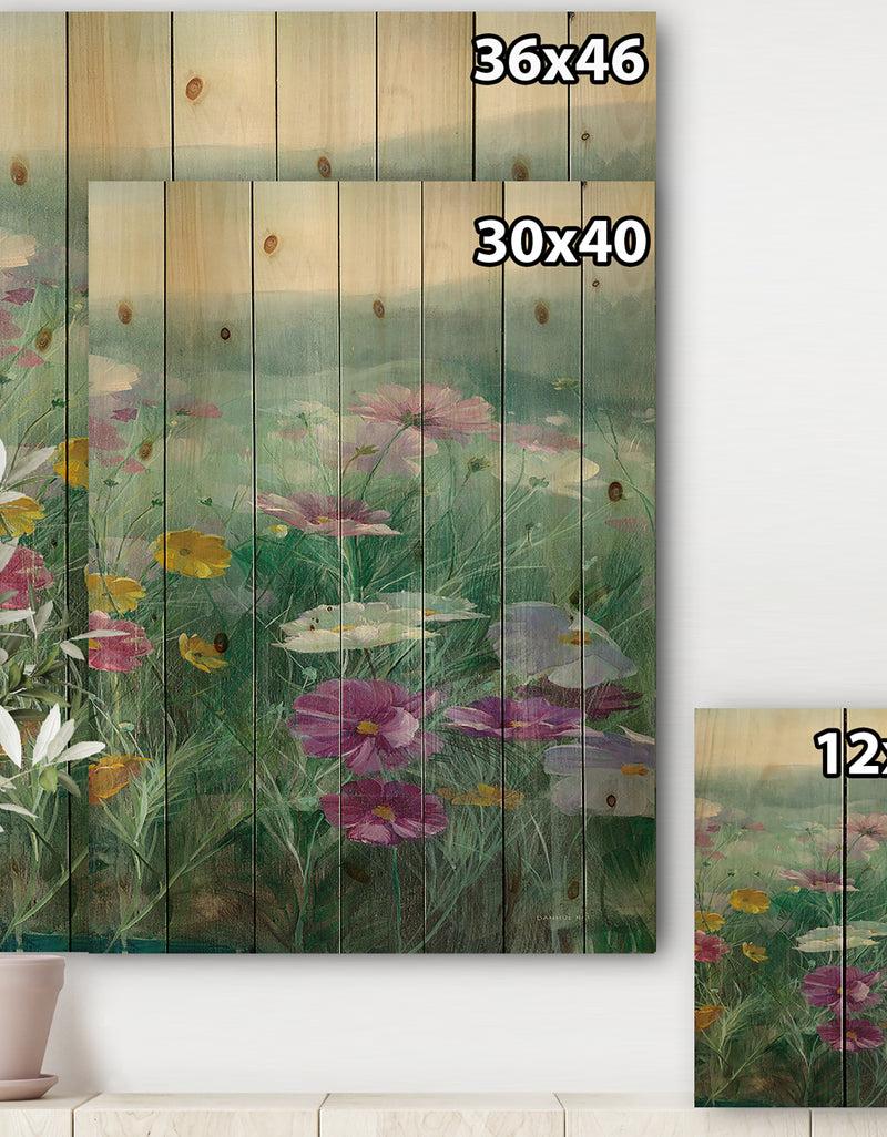 DesignQ Cosmos At Dawn III - Farmhouse Print On Natural Pine Wood