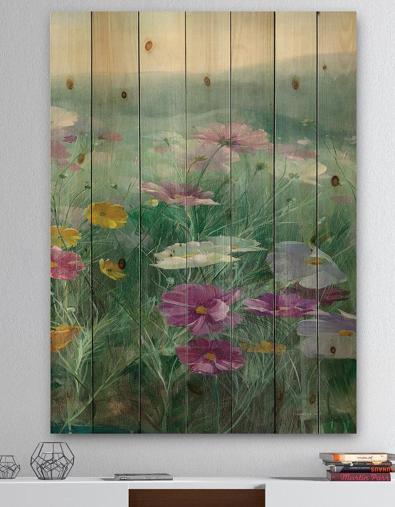 DesignQ Cosmos at Dawn III - Farmhouse Print on Natural Pine Wood