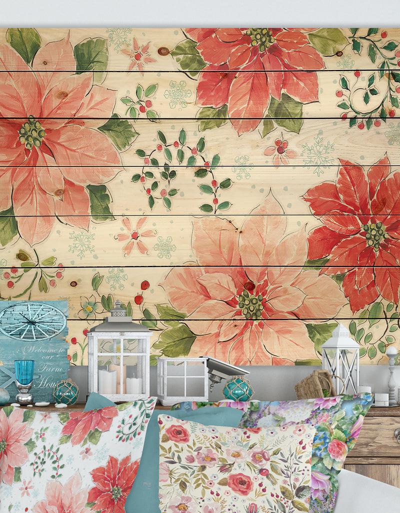 DesignQ Country Flower snowflakes I - Farmhouse Print on Natural Pine Wood
