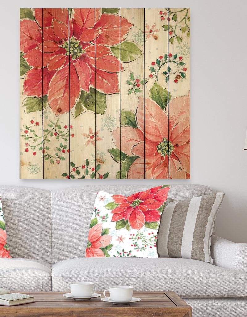 DesignQ Country Flower snowflakes III - Farmhouse Print on Natural Pine Wood